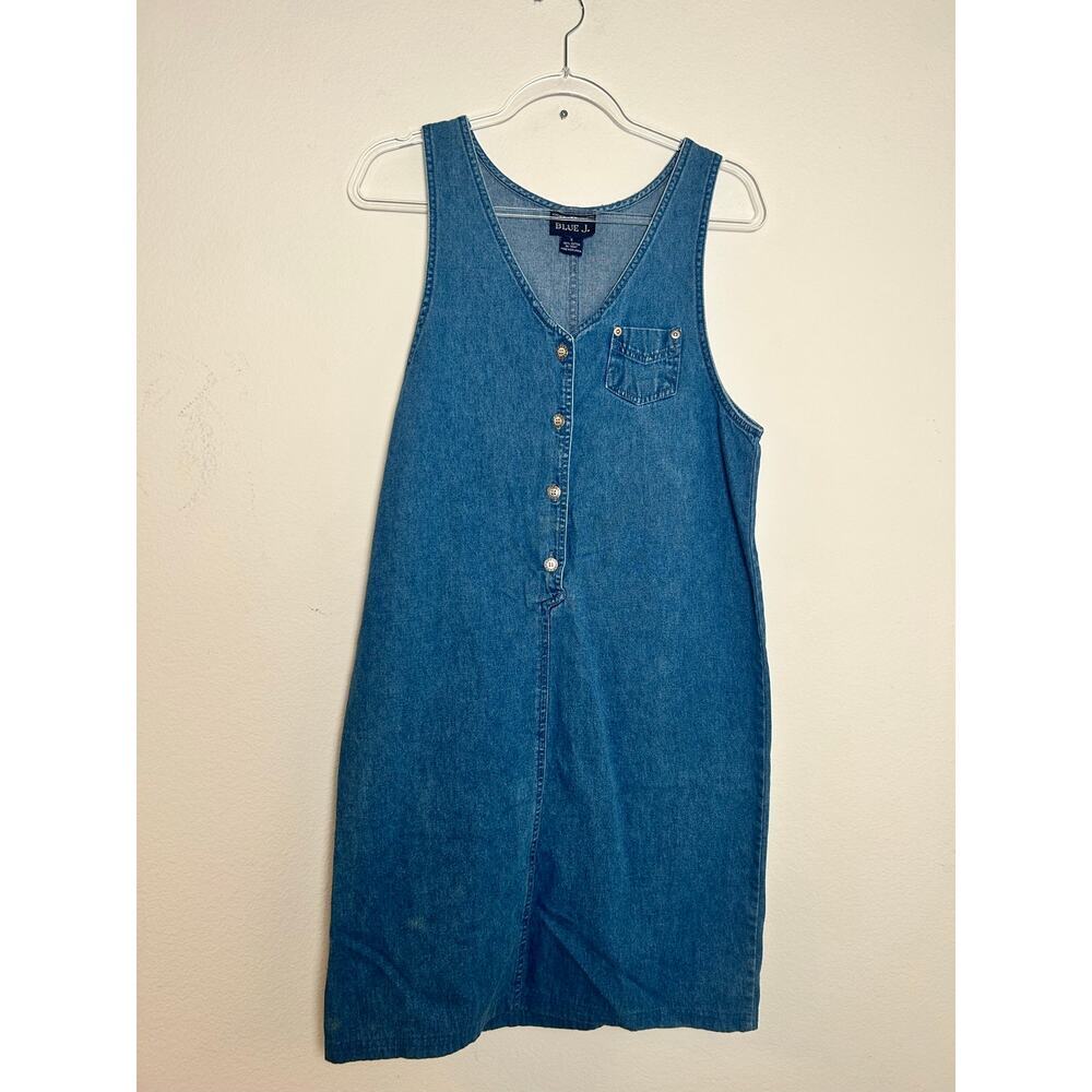 Vintage Blue J Womens Denim Jumper Dress Wash Cotton V-Neck Midi Sleeveless S - Picture 3 of 6